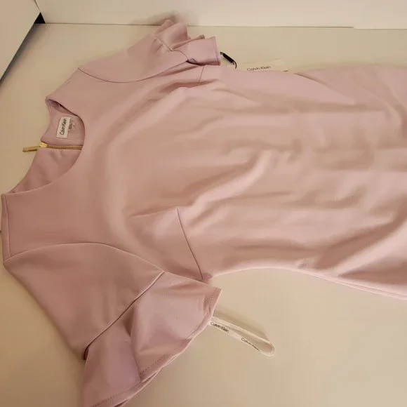 Calvin Klein Jewel Neck Flutter Sleeves Fitted Shift Dress Size 8 Dusty Pink NWT - Picture 8 of 13